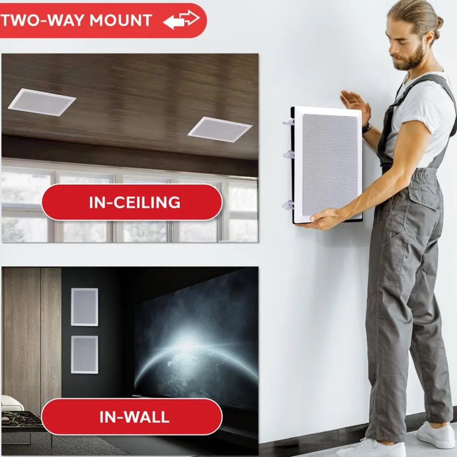 In-Wall/Ceiling Speakers 150W Flush Mount 2-Way Stereo White (Pair)<Pyle Sale
