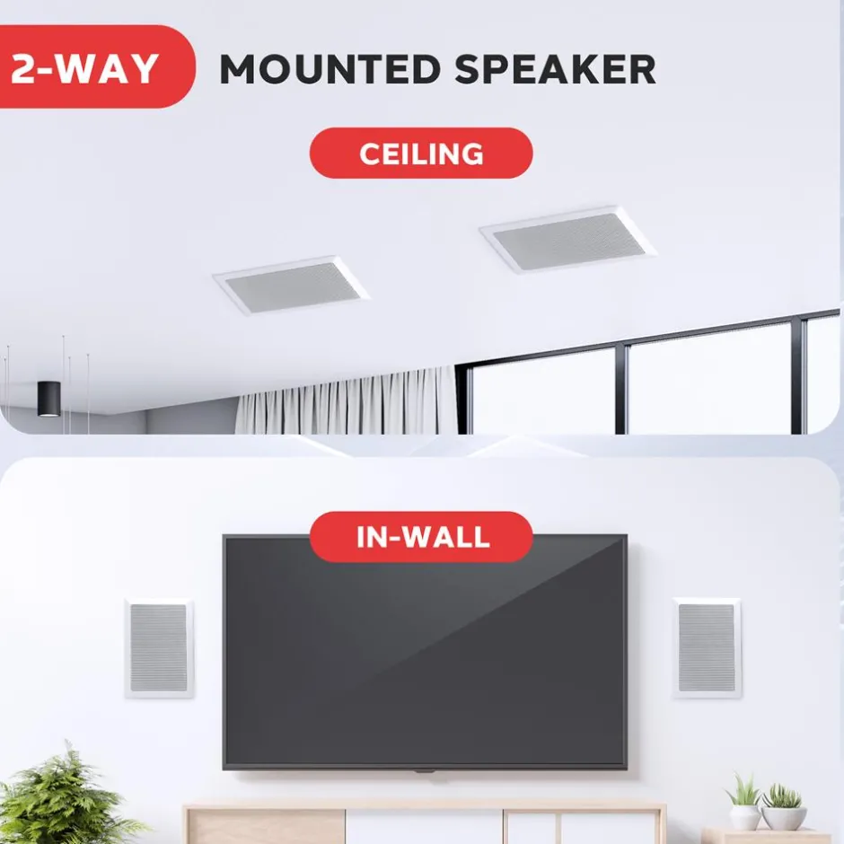 In-Wall/Ceiling Speakers, 2-Way Stereo, 5.25" Woofers, Flush Mount, White<Pyle Outlet