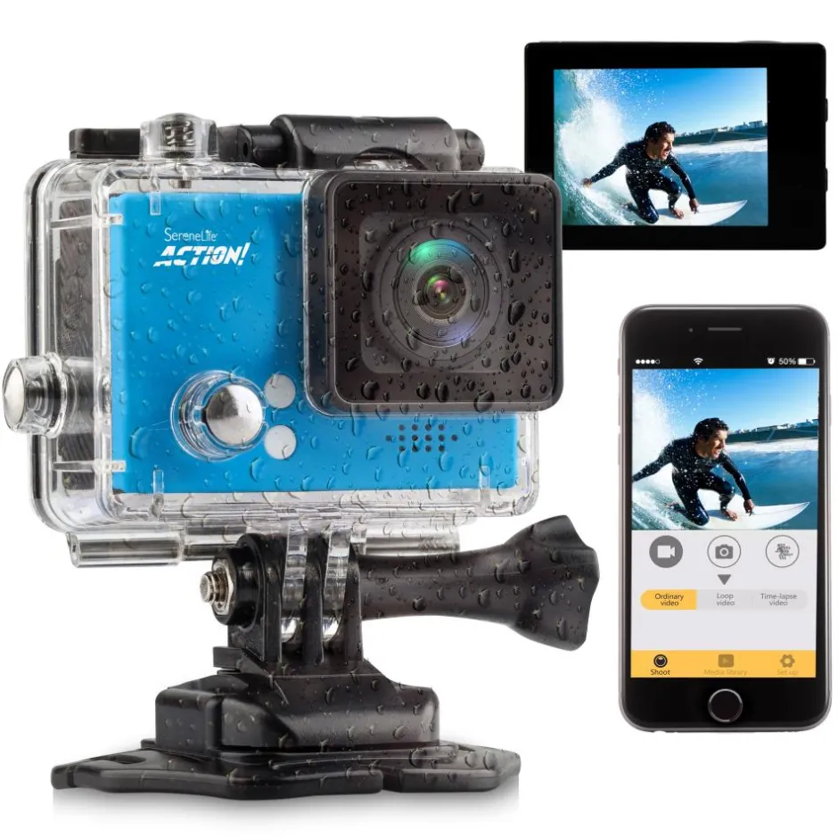 4K Ultra HD Action Camcorder, Slow-Mo, WiFi, Blue, 2" LCD, 160° Wide Angle<SereneLife Clearance