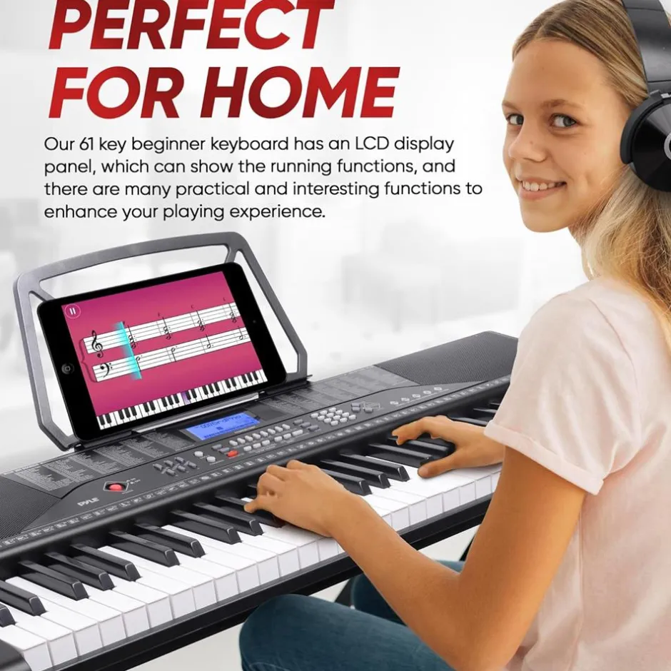 61-Key Electric Keyboard Piano, Portable Bluetooth, LCD Display<Pyle Clearance