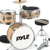 Kids Drum Set, Beginner-Friendly, Metallic Finish, Natural<Pyle Clearance