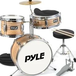 Kids Drum Set, Beginner-Friendly, Metallic Finish, Natural<Pyle Clearance