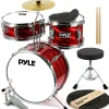 Kids Drum Set 3-Piece Beginner Kit, Metallic Finish, Adjustable Throne, Red<Pyle Hot