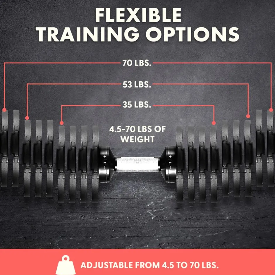 70lb Adjustable Dumbbell, Quick Change, Anti-Slip Metal Handle<SQUATZ