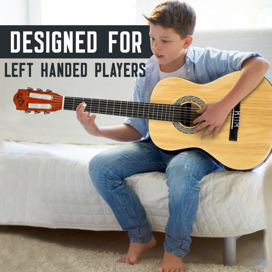 Left-Handed 36" Acoustic Guitar Kit, Beginner-Friendly, All Wood, Natural Gloss<Pyle Discount
