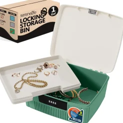 Lockable Storage Bin 1 Gallon Capacity ABS Material Green<SereneLife Hot
