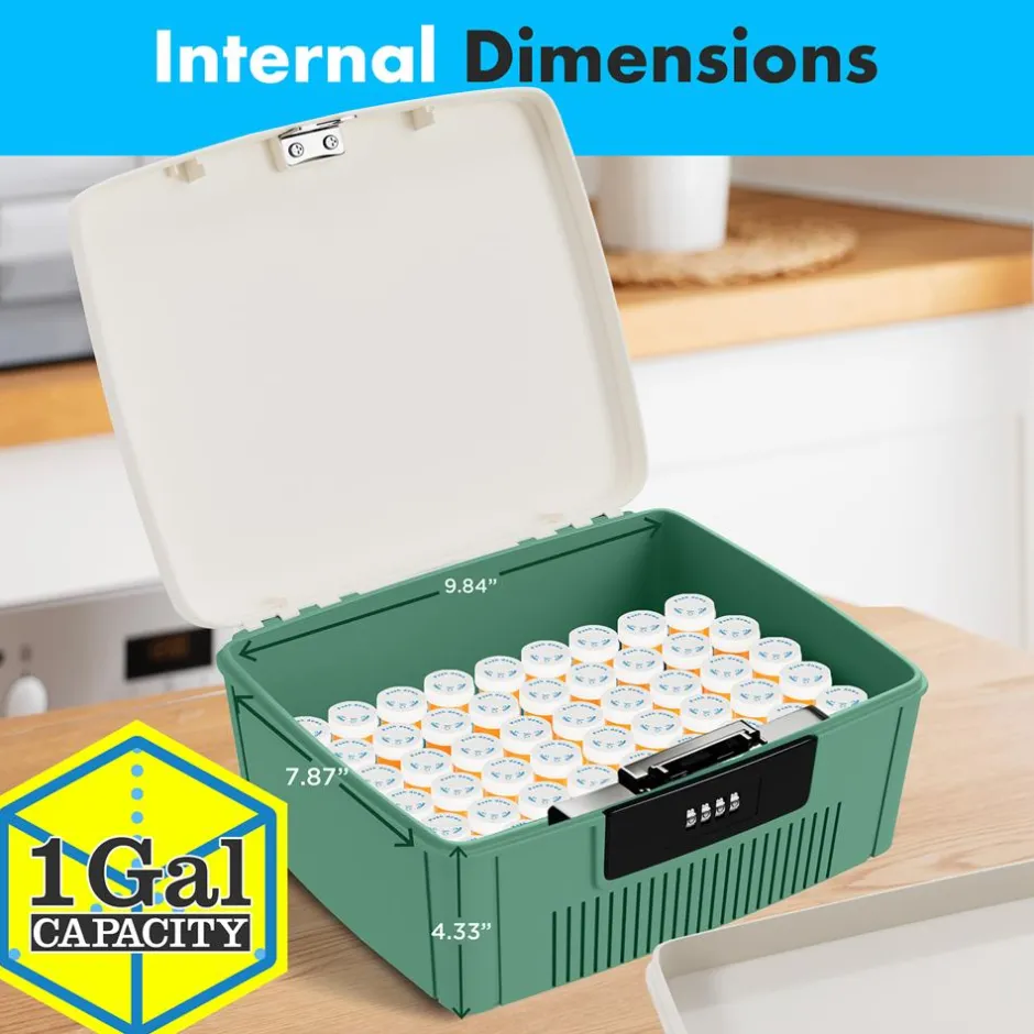 Lockable Storage Bin 1 Gallon Capacity ABS Material Green<SereneLife Hot