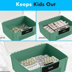 Lockable Storage Bin 1 Gallon Capacity ABS Material Green<SereneLife Hot