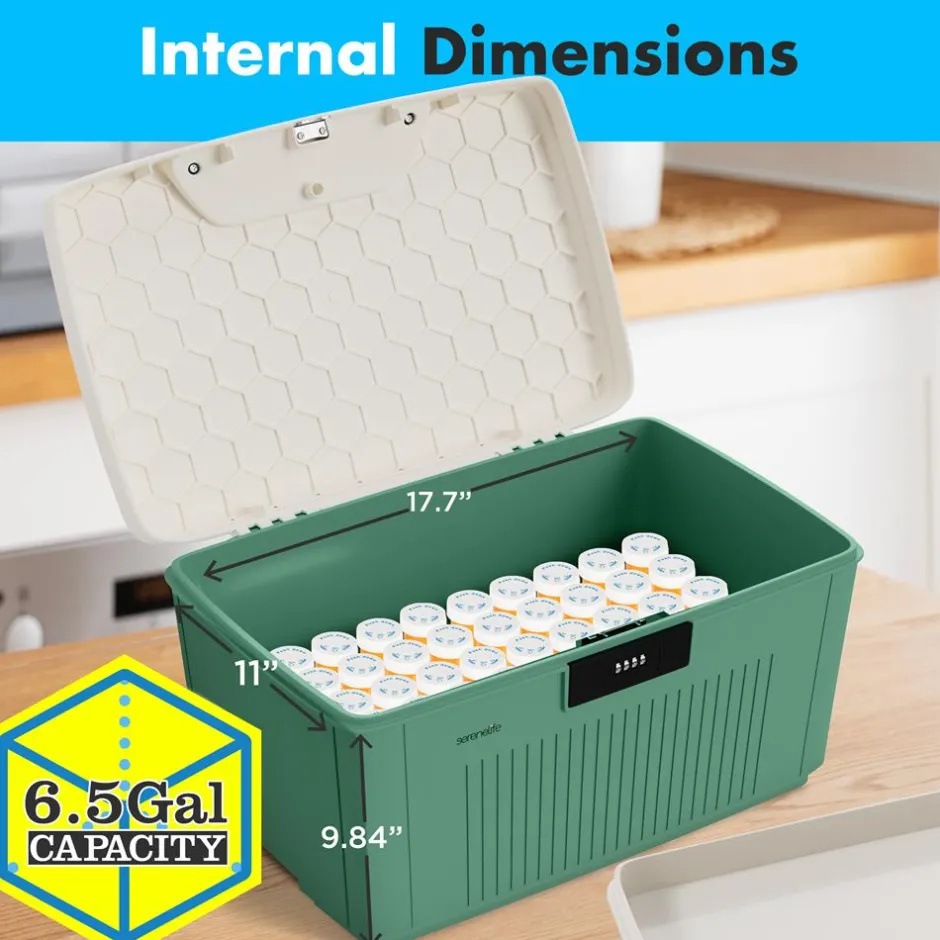 Lockable Storage Bin 6.5 Gal Capacity, Durable ABS, Green<SereneLife Best