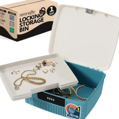 Lockable Storage Bin, Secure 4-Digit Lock, Durable ABS, Blue<SereneLife Hot