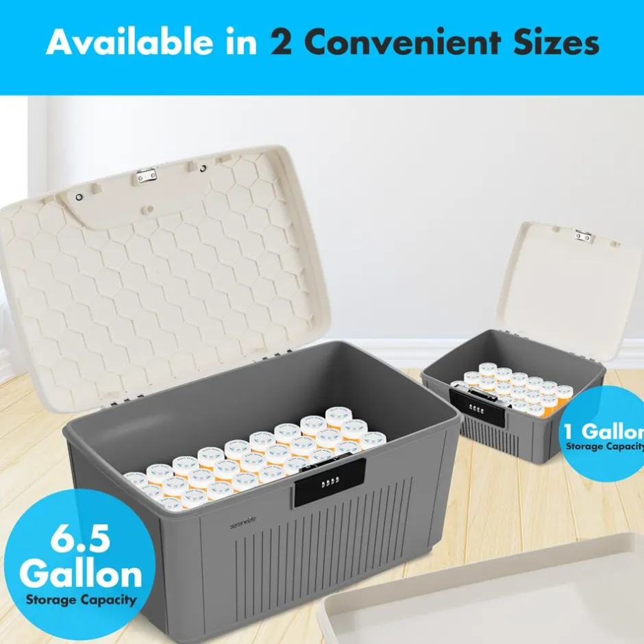 Lockable Storage Bin, Secure Combo Lock, Durable ABS, Gray<SereneLife New