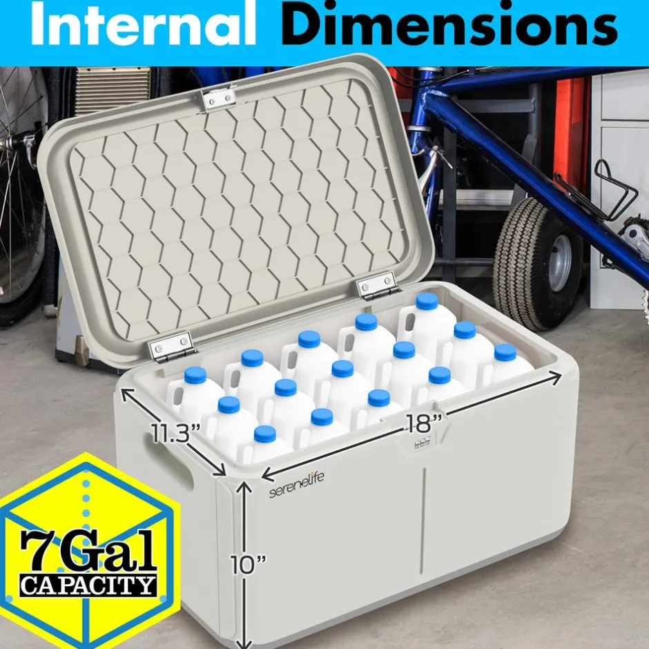 Lockable Storage Box 7 Gal Capacity ABS Material Light Gray<SereneLife New