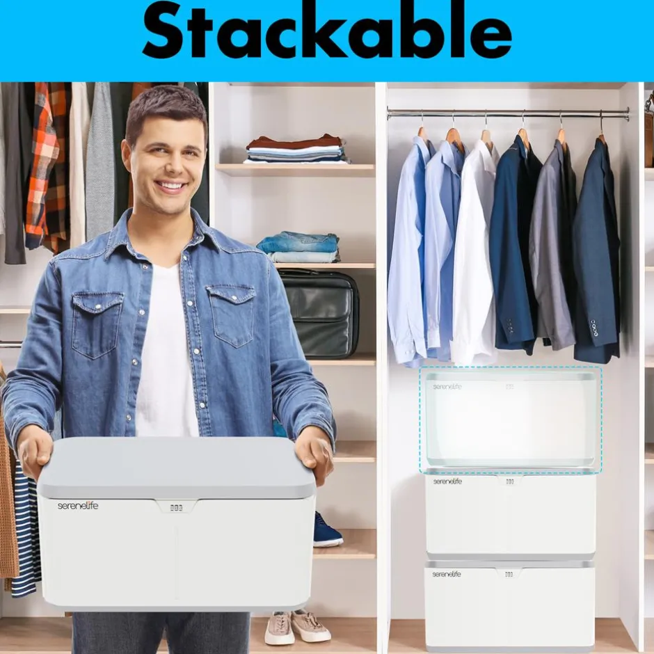 Lockable Storage Box 7 Gal Capacity ABS Material Light Gray<SereneLife New