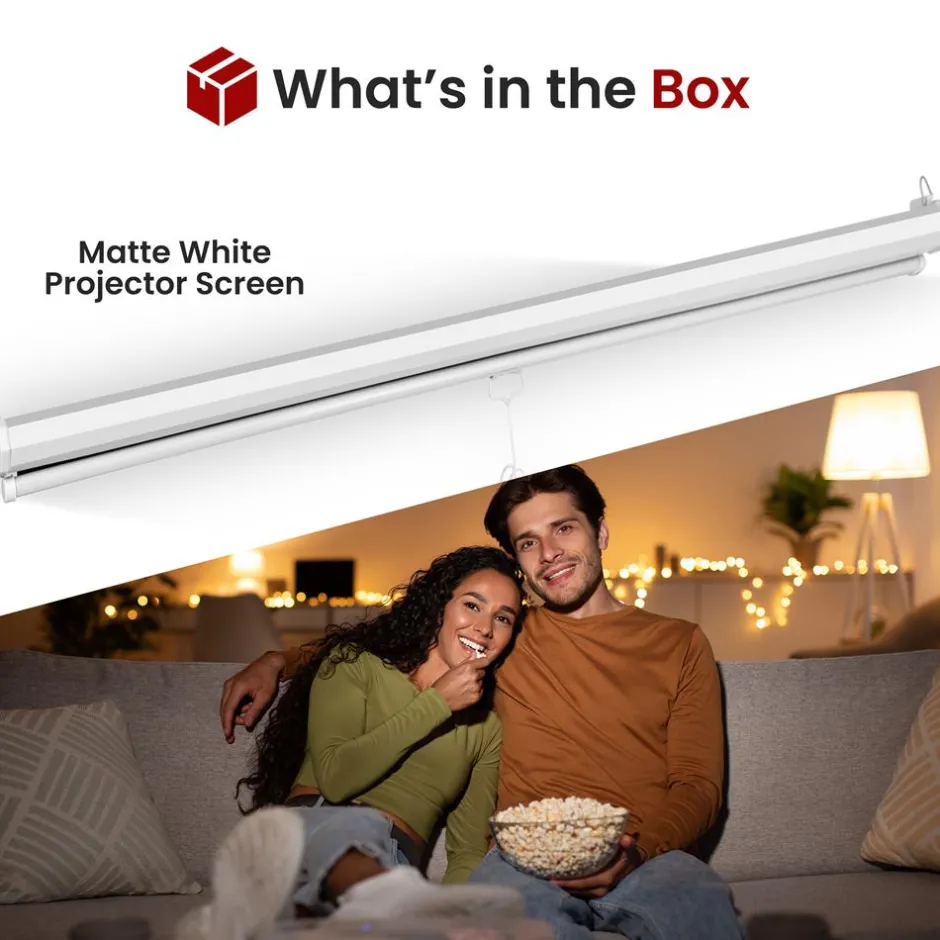 Manual Pull-Down Projector Screen, Clear Image, Matte White, 72-Inch<Pyle