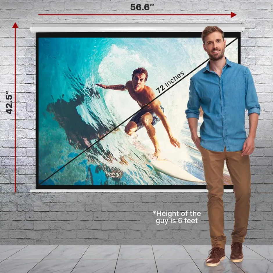 Manual Pull-Down Projector Screen, Clear Image, Matte White, 72-Inch<Pyle