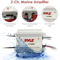 Marine Amplifier 200W Bluetooth Waterproof Compact Audio System<Pyle Outlet