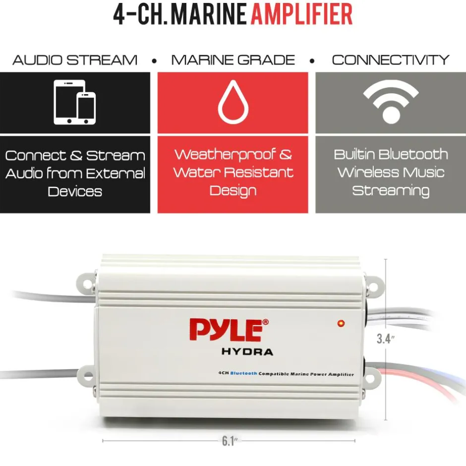 Marine Amplifier 200W Bluetooth Waterproof White<Pyle