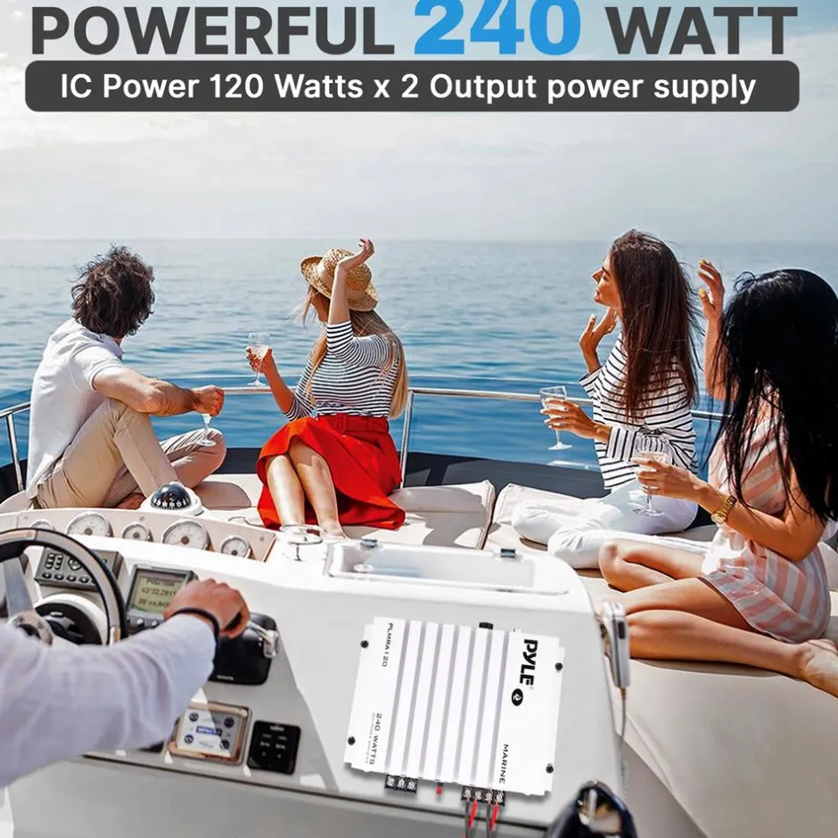 Marine Amplifier 240W Waterproof 4-Channel Aluminum Heatsink<Pyle