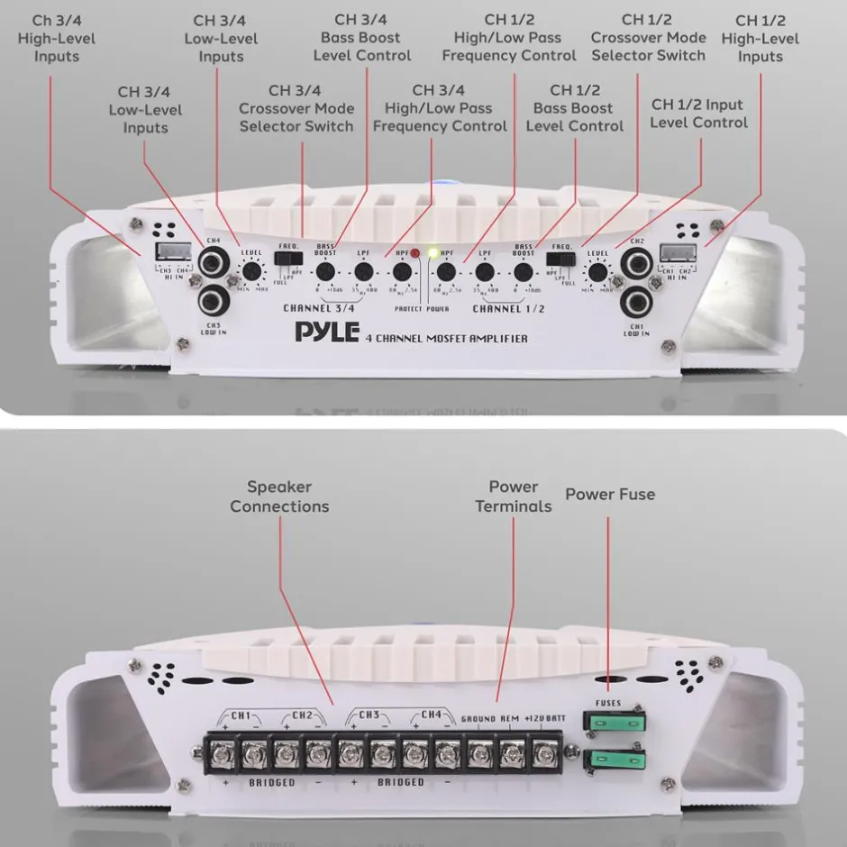 Marine Amplifier 1000W Waterproof 4-Channel MOSFET Power Supply<Pyle Online