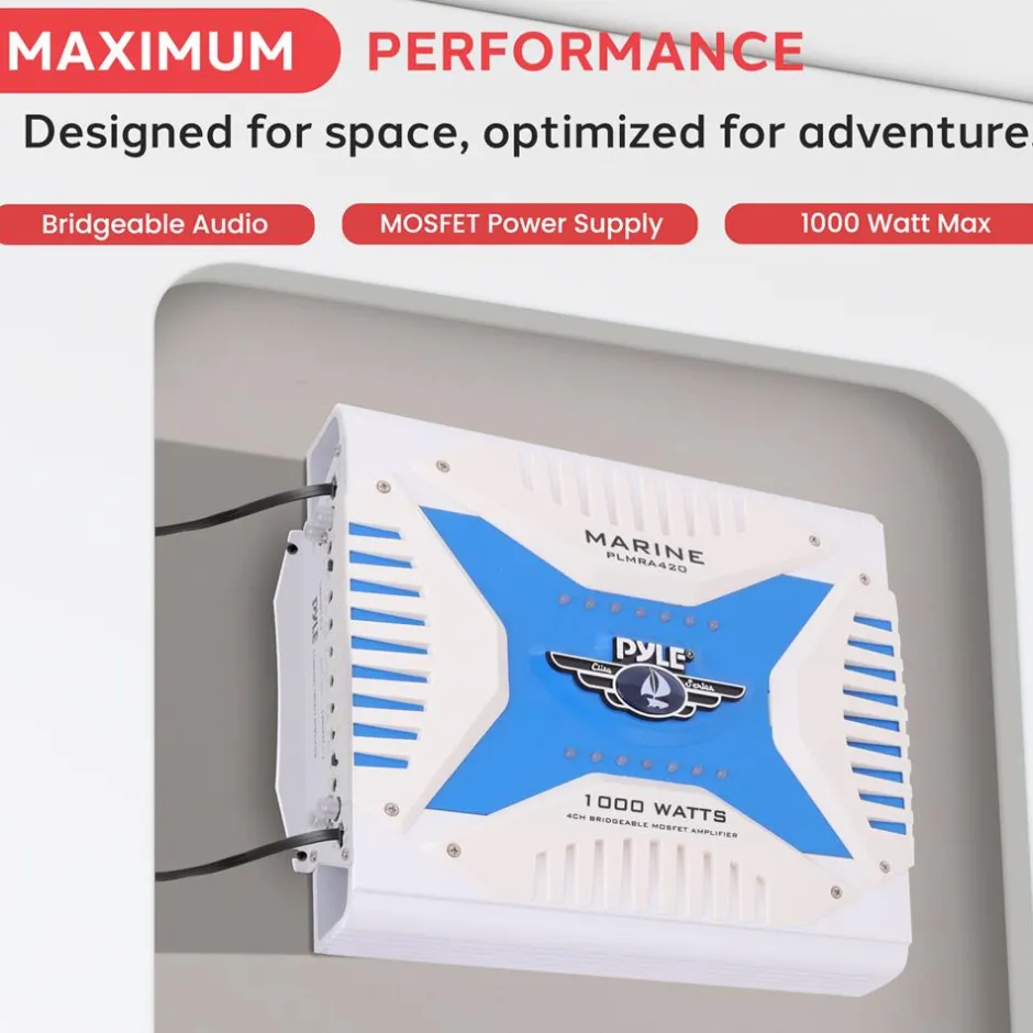 Marine Amplifier 1000W Waterproof 4-Channel MOSFET Power Supply<Pyle Online