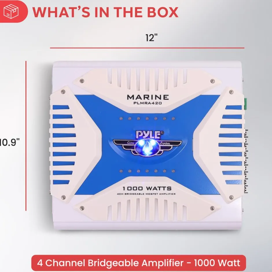 Marine Amplifier 1000W Waterproof 4-Channel MOSFET Power Supply<Pyle Online
