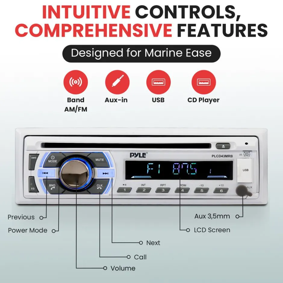 Marine Bluetooth Cd/Mp3 Radio Receiver<Pyle New