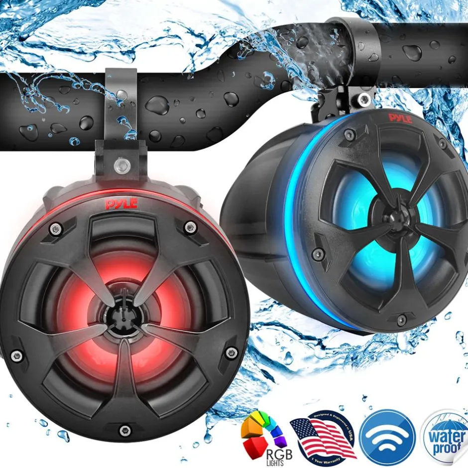 Marine Bluetooth Speakers 800W Waterproof RGB Lights for ATV/UTV<Pyle Best