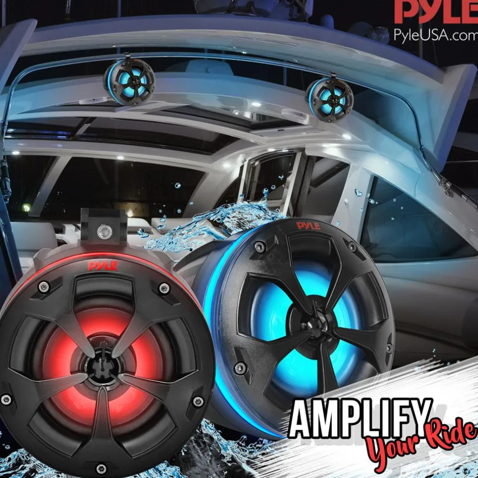 Marine Bluetooth Speakers 800W Waterproof RGB Lights for ATV/UTV<Pyle Best
