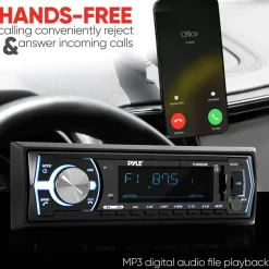 Marine Bluetooth Stereo Receiver - Hands-Free Calls, USB/SD, Single DIN<Pyle
