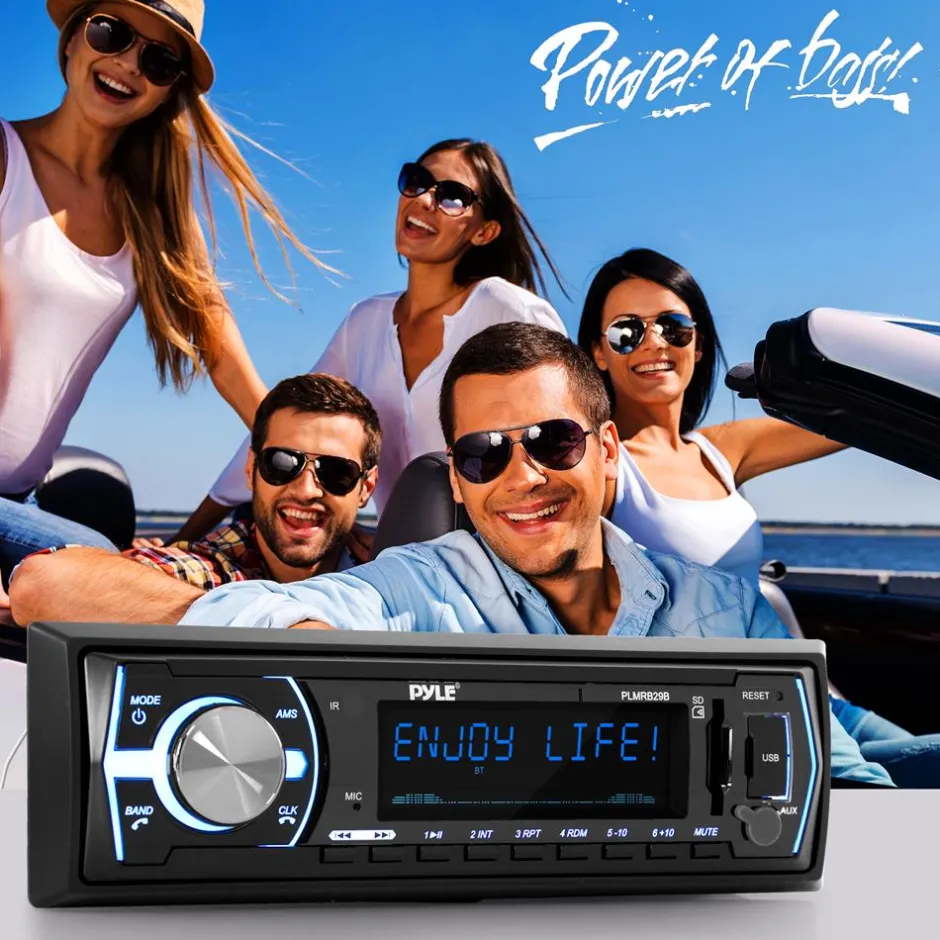 Marine Bluetooth Stereo Receiver - Hands-Free Calls, USB/SD, Single DIN<Pyle