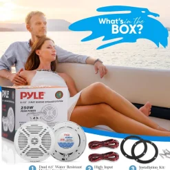 Marine Speakers 250W Water Resistant 2-Way Stereo White<Pyle Hot