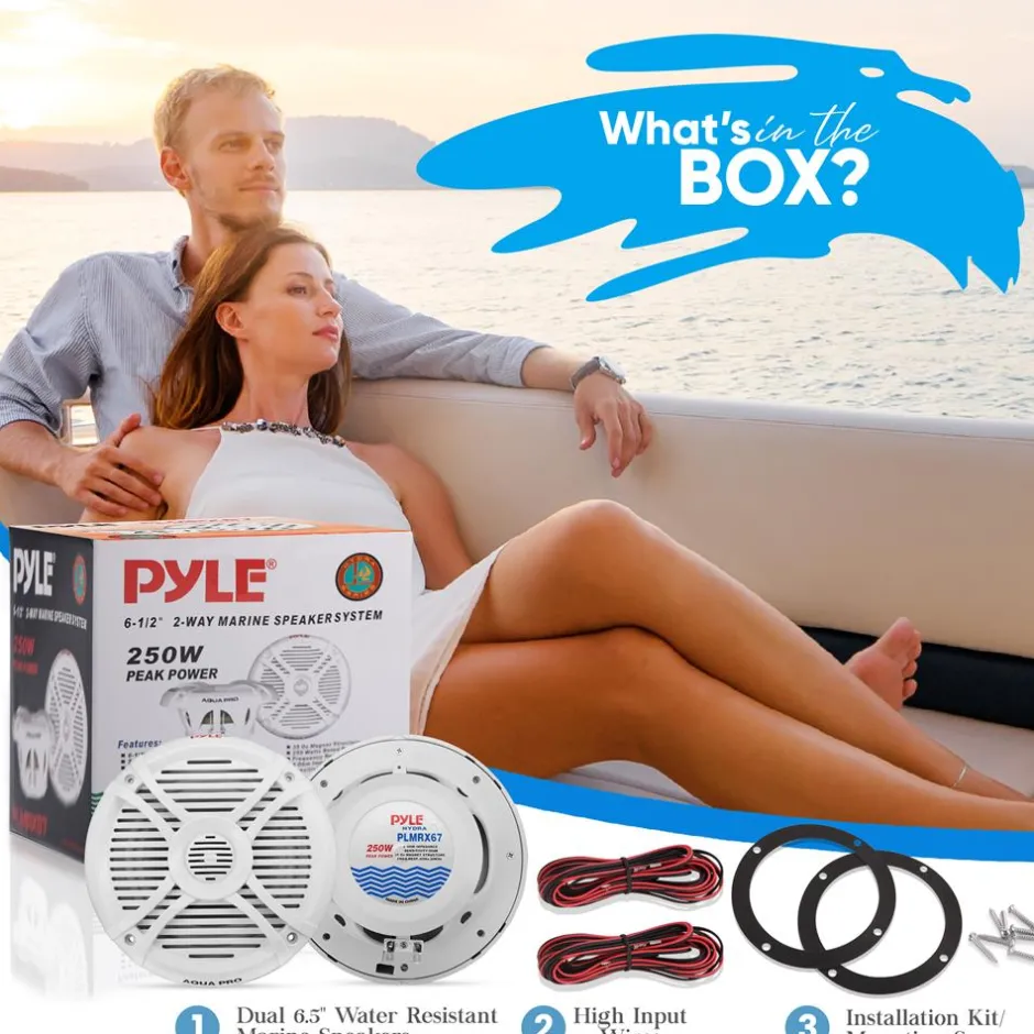 Marine Speakers 250W Water Resistant 2-Way Stereo White<Pyle Hot