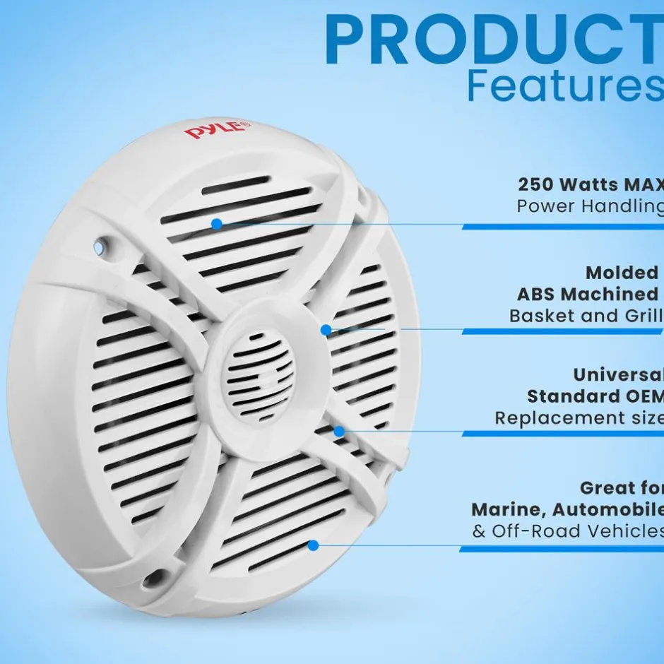 Marine Speakers 250W Water Resistant 2-Way Stereo White<Pyle Hot