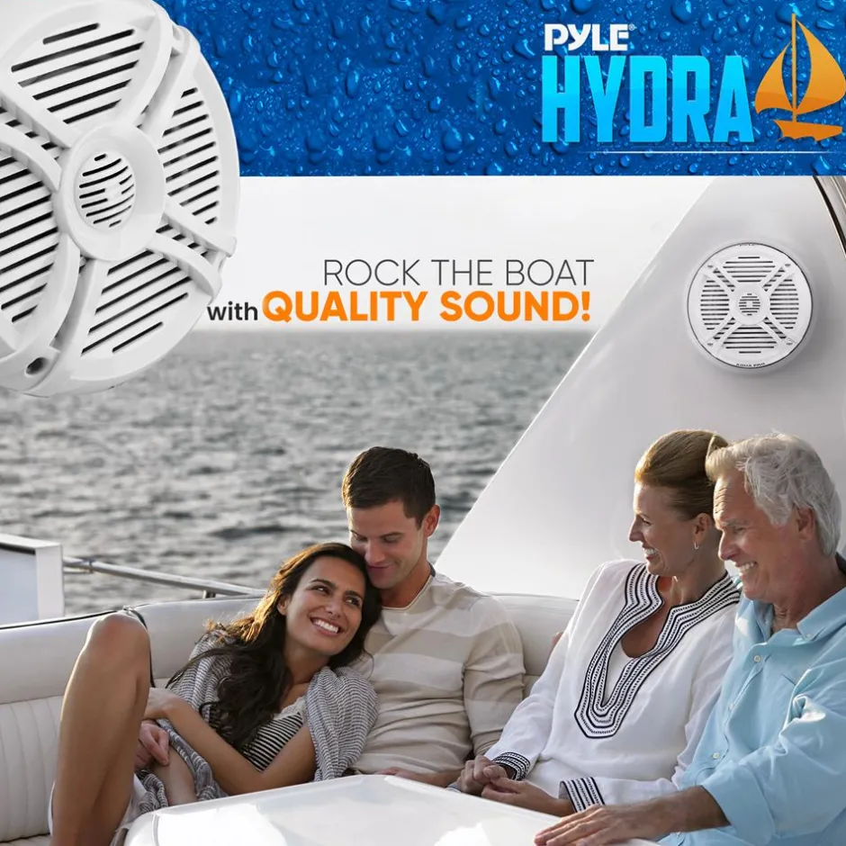 Marine Speakers 250W Water Resistant 2-Way Stereo White<Pyle Hot