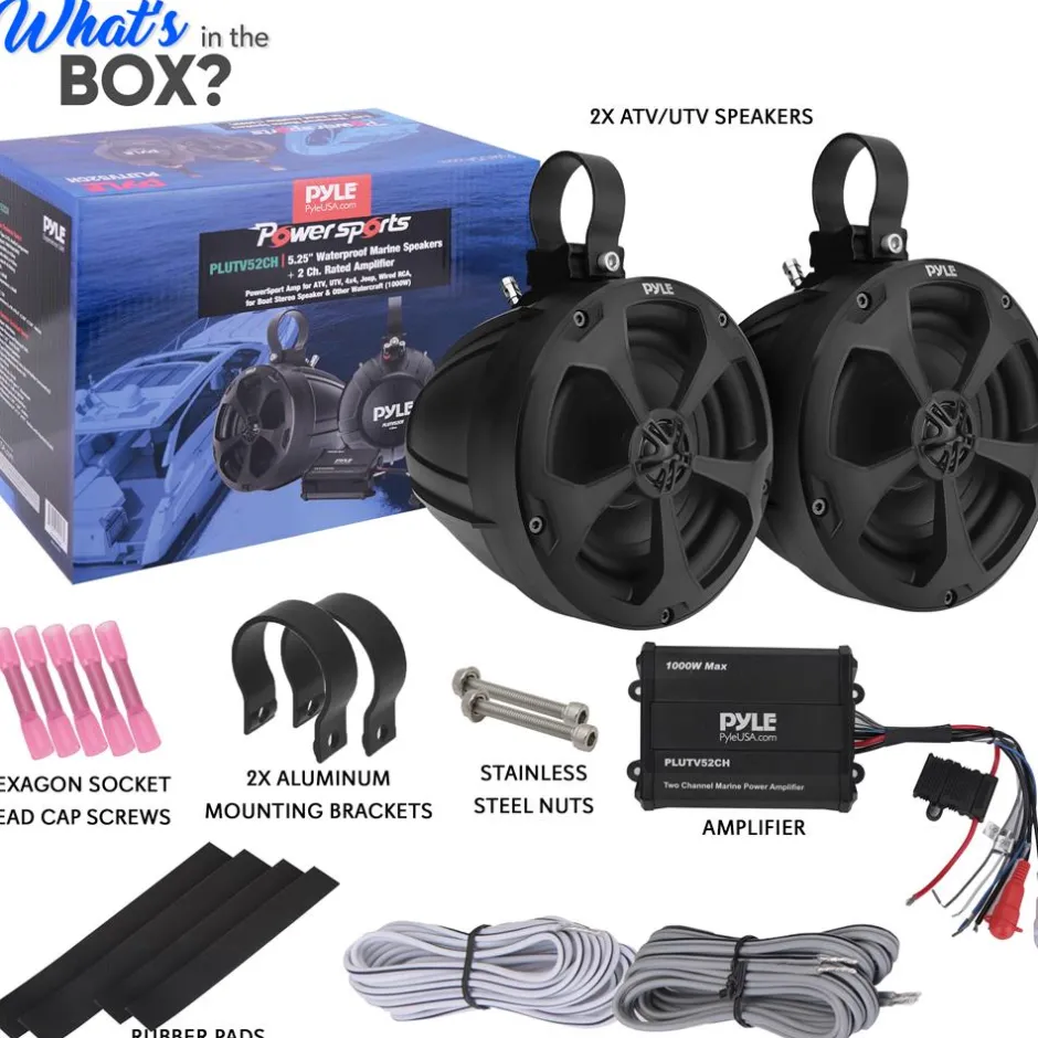 Marine Speakers 1000W Waterproof 5.25" 2-Ch Amp IP-X45<Pyle Best