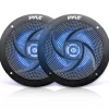 Marine Speakers 180W Waterproof LED Lights Slim Design Blue<Pyle Clearance