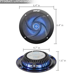 Marine Speakers 180W Waterproof LED Lights Slim Design Blue<Pyle Clearance