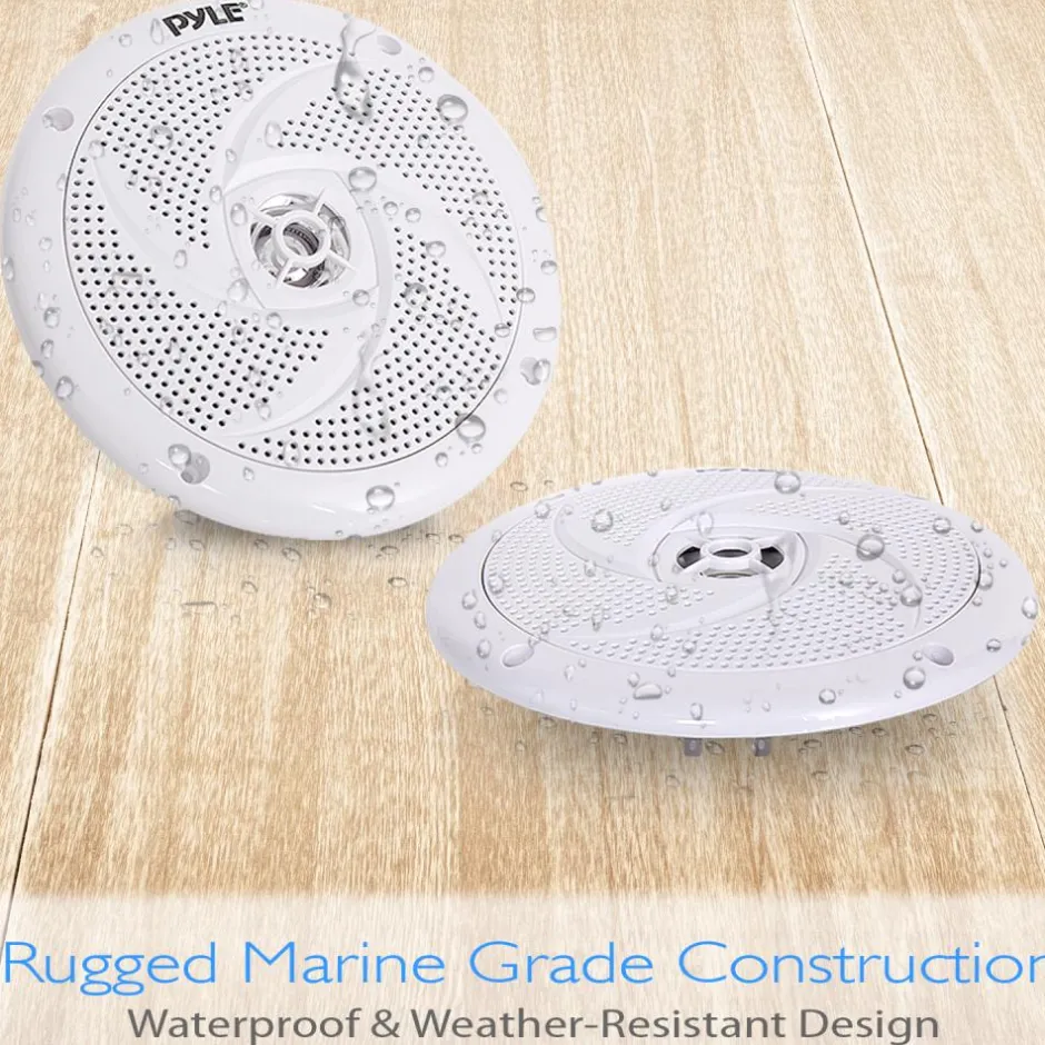 Marine Speakers 240W Waterproof 6.5" Low-Profile Slim White<Pyle Online