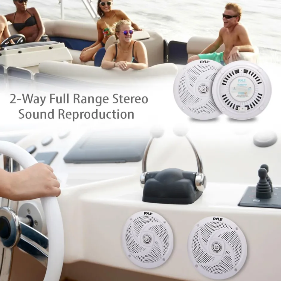 Marine Speakers 240W Waterproof 6.5" Low-Profile Slim White<Pyle Online