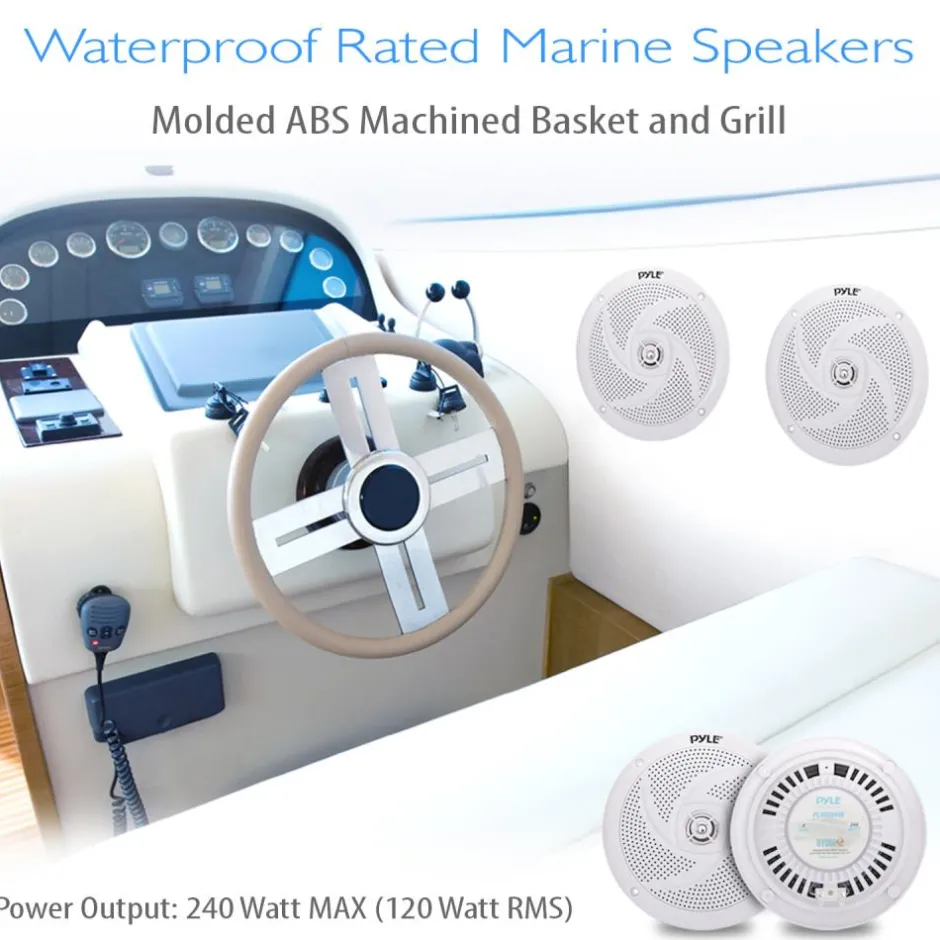 Marine Speakers 240W Waterproof 6.5" Low-Profile Slim White<Pyle Online