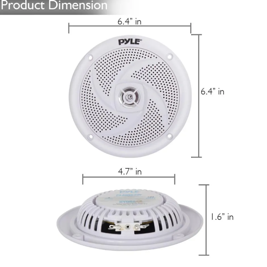 Marine Speakers 180W Waterproof 5.25" Low-Profile White<Pyle