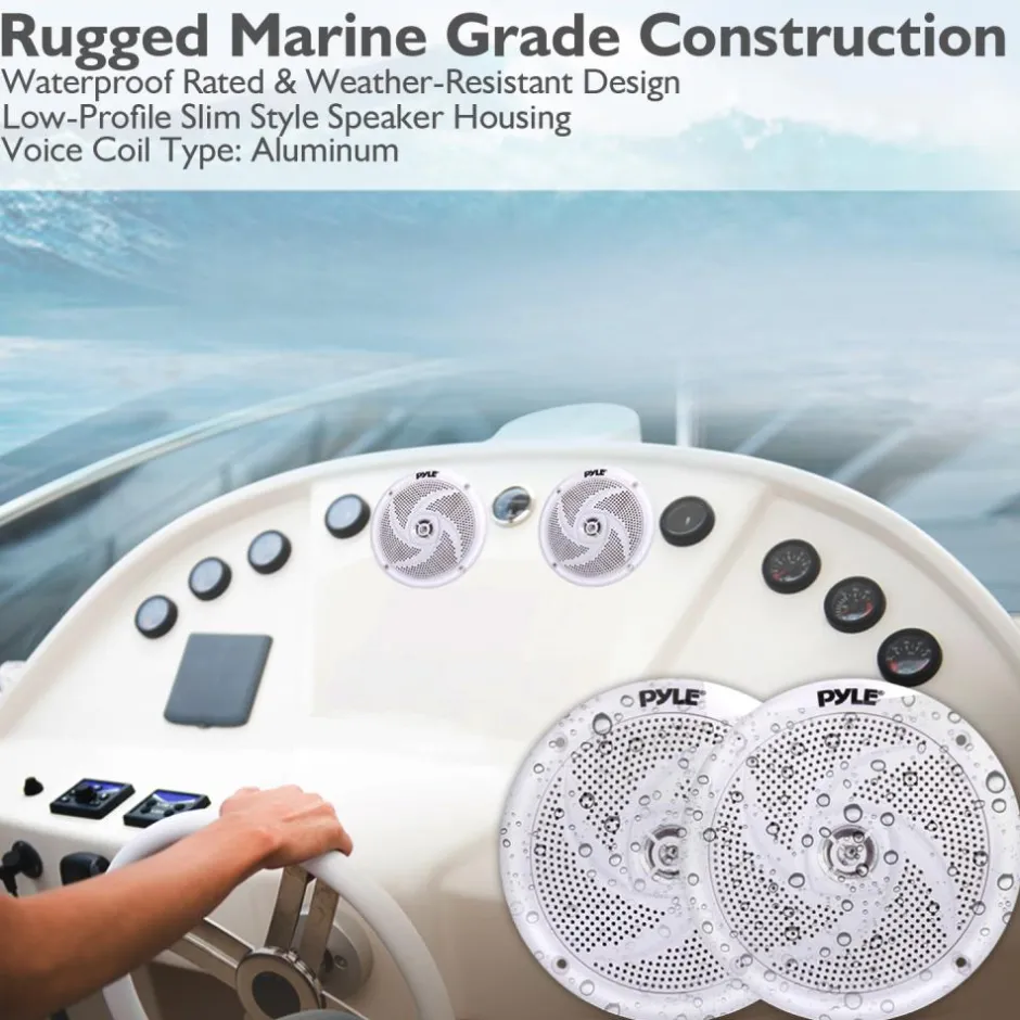 Marine Speakers 180W Waterproof 5.25" Low-Profile White<Pyle