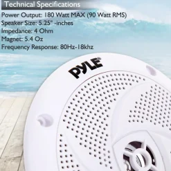 Marine Speakers 180W Waterproof 5.25