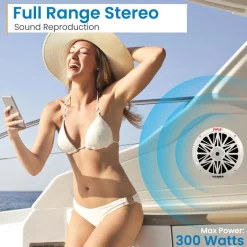 Marine Speakers, Waterproof, 300W Power, Poly Carbon Cone, White<Pyle Hot