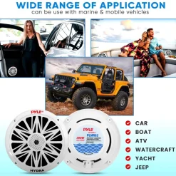 Marine Speakers, Waterproof, 300W Power, Poly Carbon Cone, White<Pyle Hot