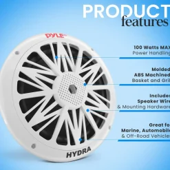 Marine Speakers, Waterproof, 300W Power, Poly Carbon Cone, White<Pyle Hot