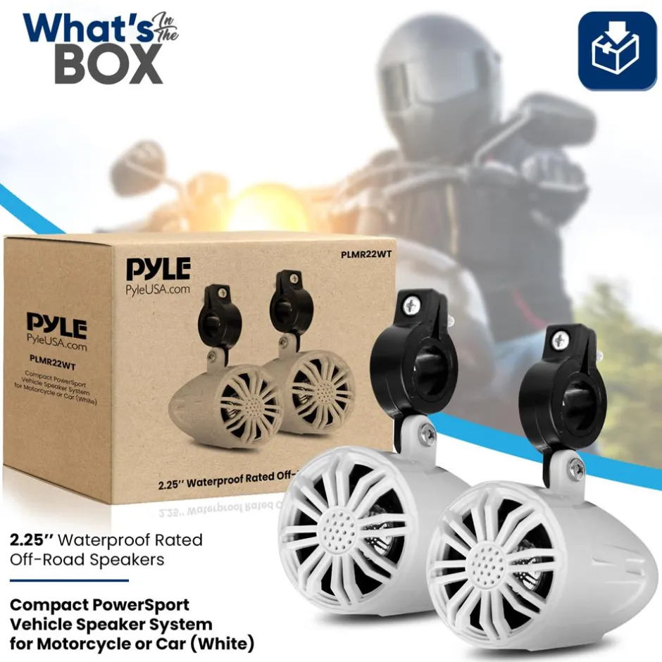 Marine Speakers Waterproof 2.25" 20W White Compact Off-Road Sound System<Pyle Discount