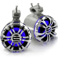 Marine Speakers Waterproof 200W Stainless Steel LED Lights Silver<Pyle New