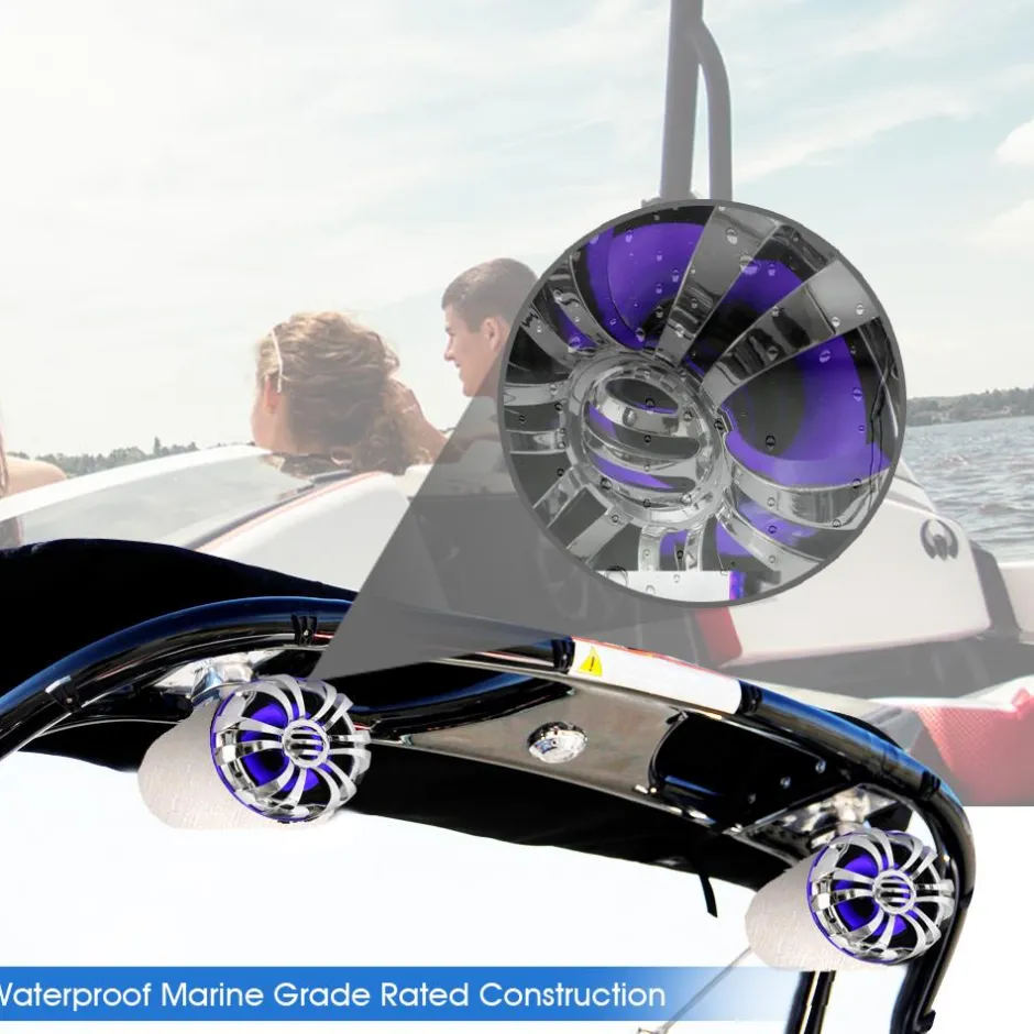 Marine Speakers Waterproof 200W Stainless Steel LED Lights Silver<Pyle New