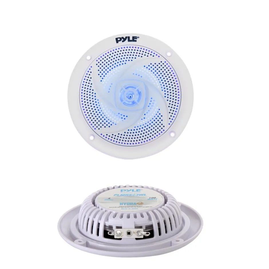 Marine Speakers Waterproof 100W LED Lights Low-Profile White<Pyle